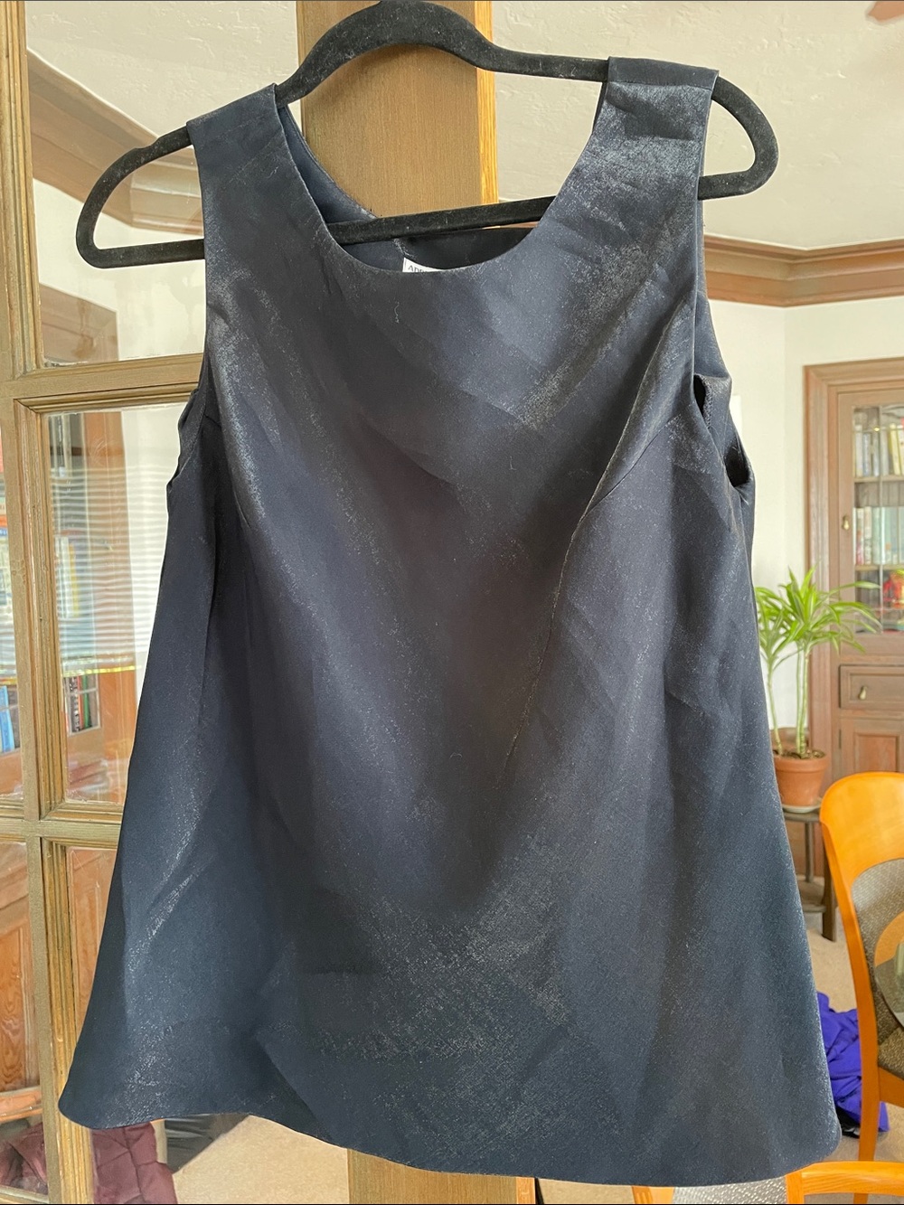 Adrianna Papell Navy Shimmer Satin Sleeveless Camisole